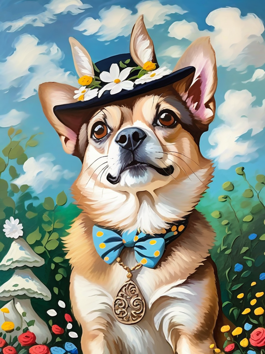 A Whimsical Bloom: My Dog in a Monet Garden